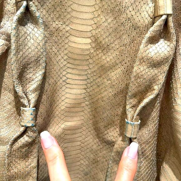 Furla Beige Python Embossed Genuine Leather Shoulder Bag Italy Travel Work Large - Picture 8 of 13